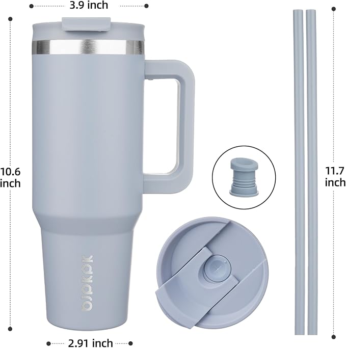 BJPKPK Tumbler With Handle And Straw 40oz Insulated Tumbler Cups With Lid Stainless Steel Travel Coffee Mug,Modern Blue - Image 3