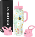 Coldest Tumbler with Handle and Straw, 100% Leak Proof Insulated Tumbler with Lid and Straw (3 Lids), Stainless Steel Tumblers for Women & Men, Cup Holder Friendly Base, 36 oz (Stung by a bee) by Coldest
