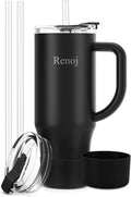 Renoj Insulated Mug 100% Leak Proof Insulated Water Bottle for Iced Coffee & Hot Drinks - Fits Car Cup Holder, Ideal Gift, 2 Straws & Silicone Boot - SnapShift Black 40 oz by VisittheRenoj