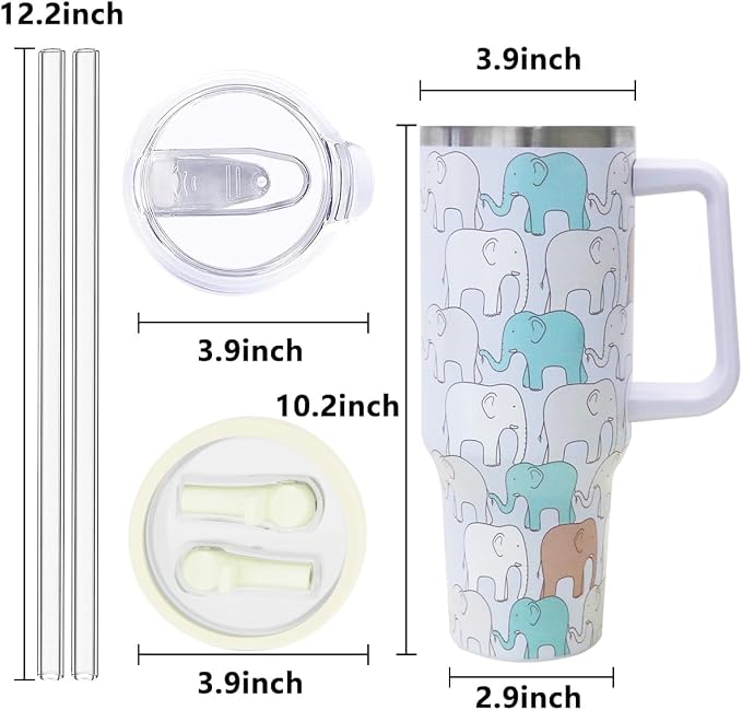 SYACOT 40 oz Tumbler with Handle and Straw Stainless Steel Insulated Tumbler Leak Proof Lid and Straw Lid Reusable Travel Mug Coffee Mug Cup Dishwasher Safe Keep Drinks Cold and Hot (LittleElephant) - Image 2