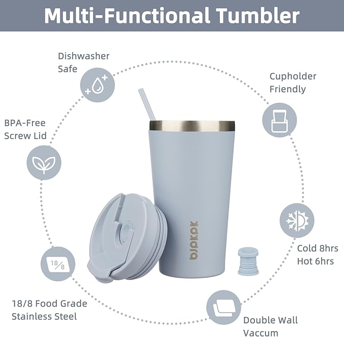 BJPKPK 18oz Stainless Steel Insulated Tumbler With lid And Straw Travel Coffee Thermal Tumblers Cup For Women And Men,Modern Blue - Image 3