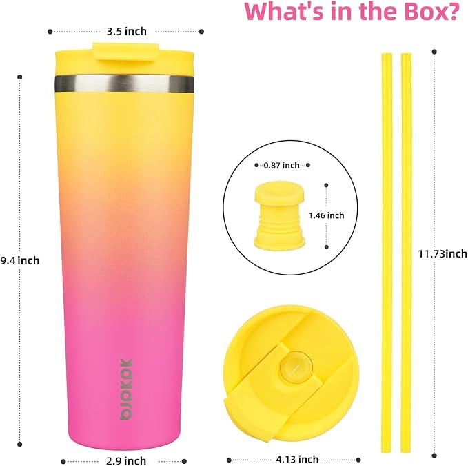 BJPKPK 30oz Stainless Steel Insulated Tumbler With lid And Straw Travel Coffee Thermal Tumblers Cup For Women And Men,Pink Yellow Rose - Image 2