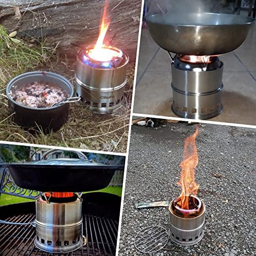 Camping Stove, Ohuhu Camp Stove Wood Burning Stove Stainless Steel Stoves Mini Portable Stove for Camping Picnic BBQ Backpacking Hiking Survival Emergency Cooking Outdoor with Grill Grid Carry Bag - Image 7
