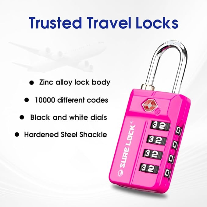 SURE LOCK TSA Approved 4-Digit Resettable Combination Luggage Locks - Image 5