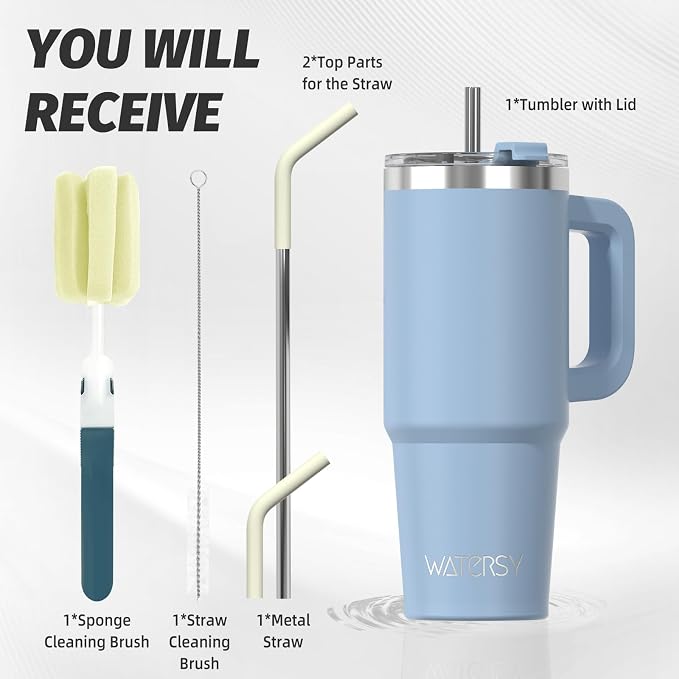 20 oz Tumbler with Handle,Tumbler with Lid and Straw,Double Wall Insulated Cup Stainless Steel Travel Mug(Cold for 34 Hours),Water Bottle for Iced Tea,Coffee,Cold Beverages(Smog Blue) - Image 2