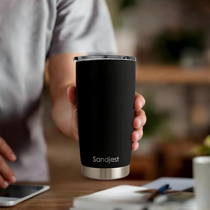 SANDJEST Black Tumbler 20oz Stainless Steel Double Wall Vacuum Insulated, Travel Coffee Cup, Gifts for Men Women Birthday Christmas - Image 7