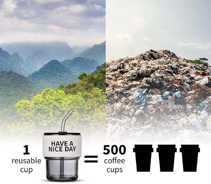BLUEPOLAR 13oz/400ml Glass Water Tumbler with Straw and Lid Sealed Carry on Thick Wall Iced Coffee Cup for Water, Iced Tea, Fruit Juice (Have a Nice Day) - Image 7