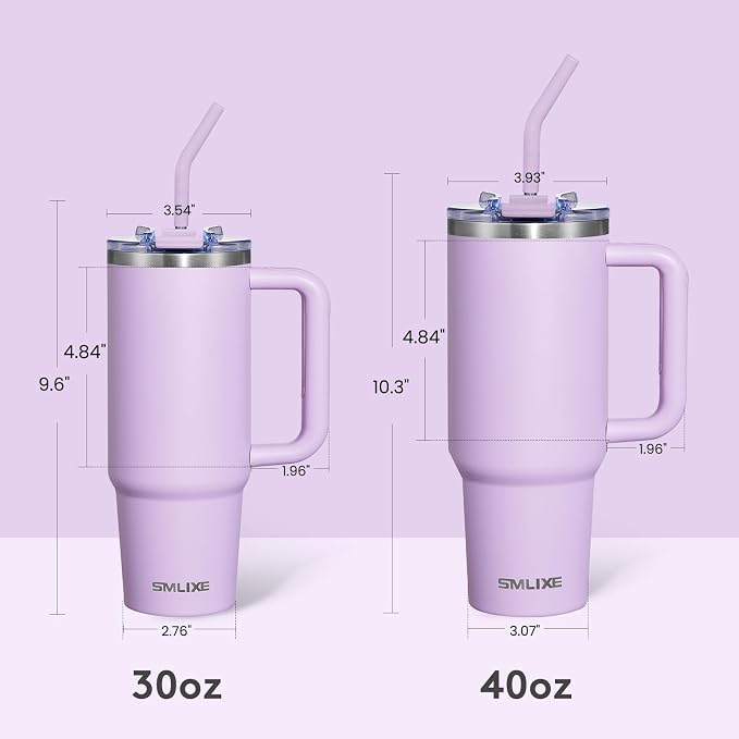 30 oz Tumbler with Handle, Tumbler with Lid and Straw, Double Wall Vacuum Insulated Travel Mug Stainless Steel Tumbler for Hot and Cold, Cupholder Friendly (Purple) - Image 4