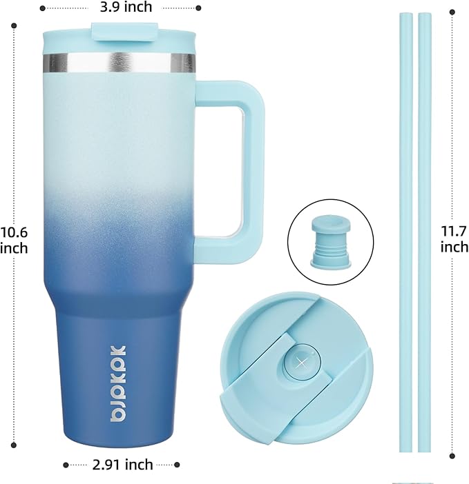 BJPKPK Tumbler With Handle 40 oz Stainless Steel Insulated Tumbler With Lid And Straw For Water Or Ice Coffee,Sky - Image 3