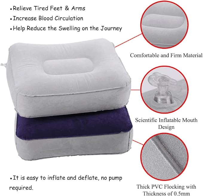 Inflatable Travel Foot Rest Pillow, Head Pad, Soft Flocking Pillow, Flights - Image 5