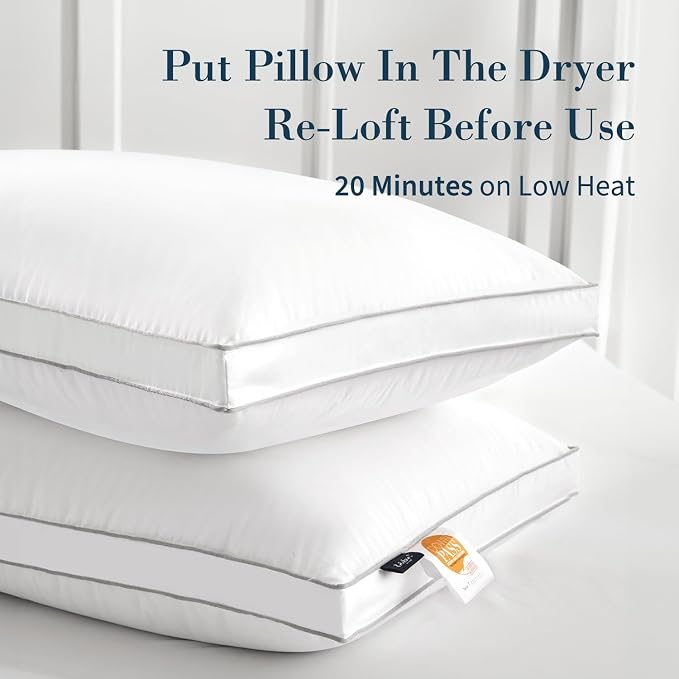 Globon Luxury Feather Down Pillow King Size, Firm Gusseted Bed Pillows - Image 2