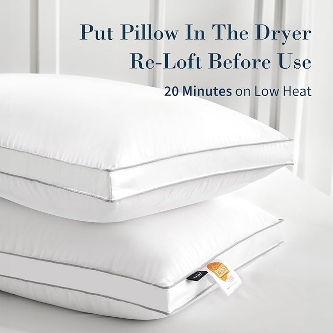 Globon Luxury Feather Down Pillow King Size, Medium Firm Gusseted Bed Pillows - Image 2