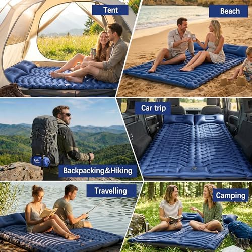 Double Camping Sleeping pad with Pillow & Built-in Foot Pump - Image 6
