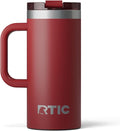RTIC 16oz Road Trip Travel Mug with Lid and Handle, Insulated, Stainless Steel, Metal, Double Wall Vacuum-Insulation, Ceramic Lined, Portable Coffee, Tea Cup for Hot and Cold Drink, Black Cherry by RTIC