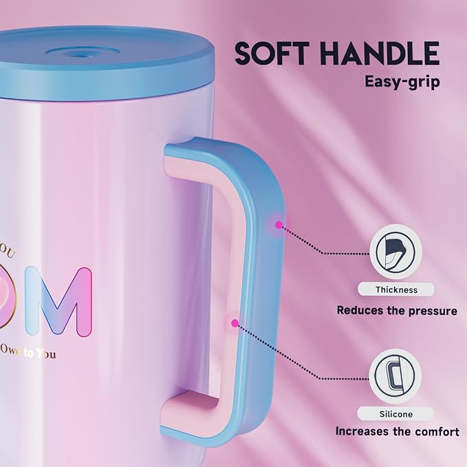 Meoky 40 oz Tumbler with Handle and Straw: Stainless Steel Insulated Tumbler with Lid and Straw - 100% Leak Proof Tumbler for Car Cup Holders - Travelers Commuters Workers, Donut - Image 6