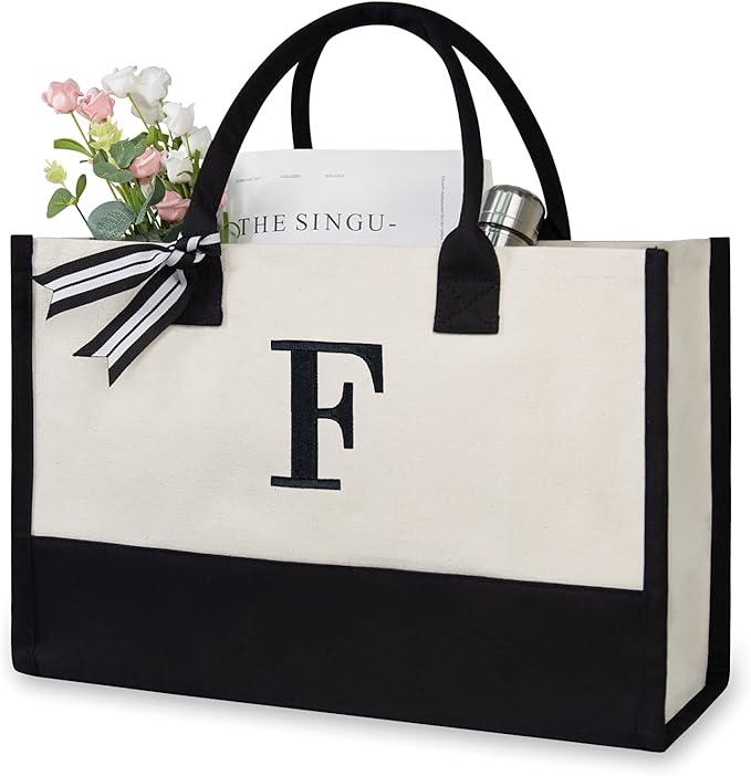 TOPDesign Embroidery Initial Canvas Tote Bag, Personalized Present Bag by TOPDesign