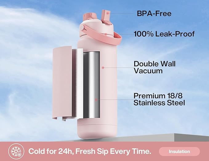 POWCAN 32 oz Insulated Water Bottle with 2-in-1 Straw and Spout Lid, Keep Cold 24H, Leak-Proof, BPA-Free, Double Wall Stainless Steel Water Bottle for Sports, Gym, Travel and School (Ombra Butterfly) - Image 3