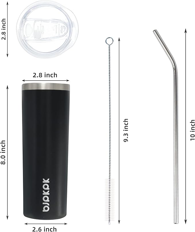 BJPKPK Black Skinny Stainless Steel Tumblers 20 oz Slim Insulated Reusable Coffee Travel Water Tumbler Cup With Lid - Image 3