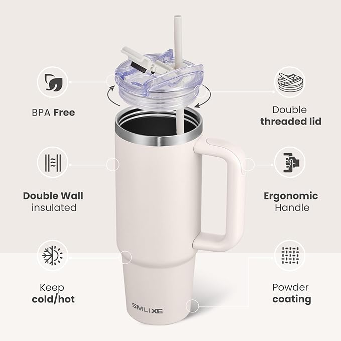 30 oz Tumbler with Handle, Tumbler with Lid and Straw, Double Wall Vacuum Insulated Travel Mug Stainless Steel Tumbler for Hot and Cold, Cupholder Friendly (Almond Birch) - Image 2