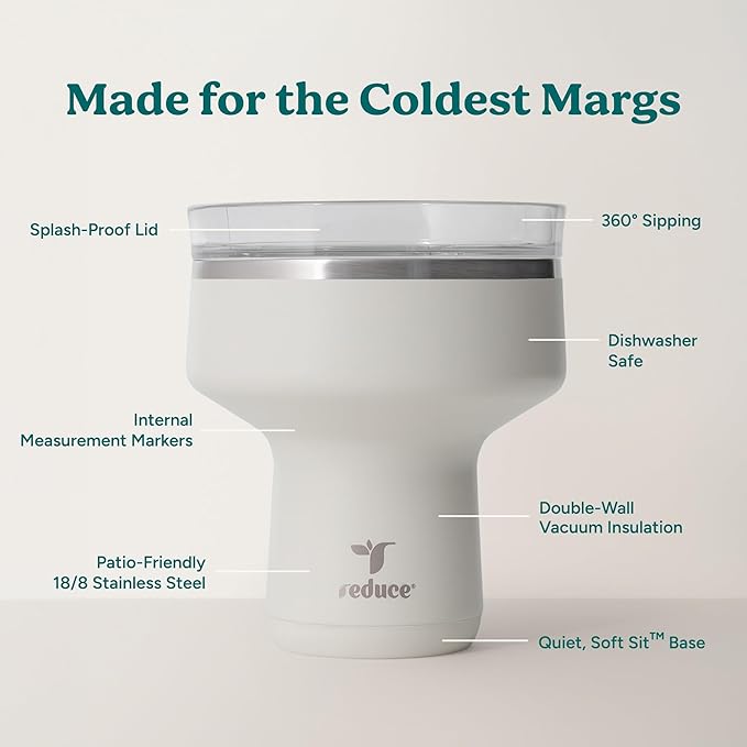 REDUCE Saltini 16 oz Cocktail Tumbler - Insulated Margarita Tumbler with Lid - Keeps Drinks Cold for 10 Hours - 360 Sippable Martini Glass Alternative - Shatterproof, Perfect for Parties - Unbleached - Image 3