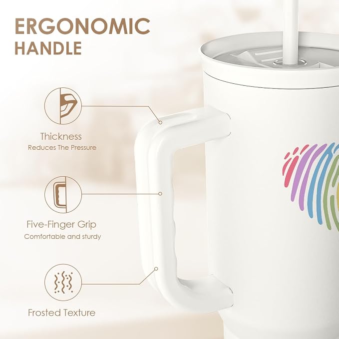 SANDJEST LGBT 40oz Tumbler with Handle and Straw, Insulated Stainless Steel Travel Coffee Mug for Gay Lesbian Adults Friends, Gift Idea for Birthday Christmas Pride Month (Heart Fingerprints) - Image 3