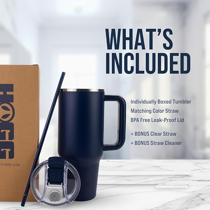 Hogg Big Swig 40 oz Tumbler with Handle and Straw - Navy Blue, 40oz Insulated Stainless Steel, Water Tumbler with Straw, Water Cup with Handle, Versatile Leak Proof Lid - Image 5