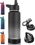 CIVAGO 40 oz Insulated Water Bottle With Straw, Stainless Steel Sports Water Flask Cup with 3 Lids (Straw, Portable Spout and Handle Lid), Double Walled Travel Thermal Canteen Mug, Classic Omber Gray by CIVAGO