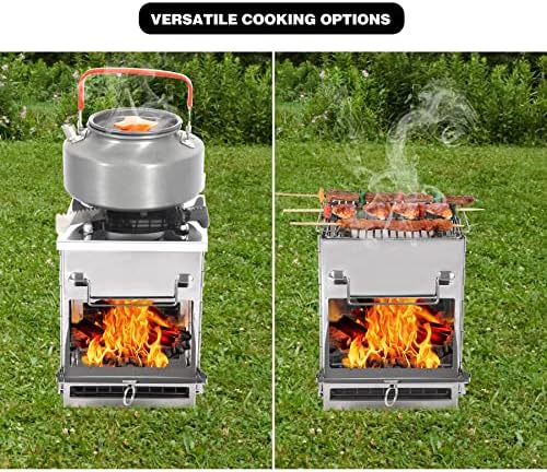 REDCAMP Wood Burning Folding Camp Stove Stainless Steel Grill and Pot Stand, Portable Collapsible Backpacking Stove Survival Rocket Stove for Hiking Outdoor Tent Camping Picnic, Largel with Pot Stand - Image 4