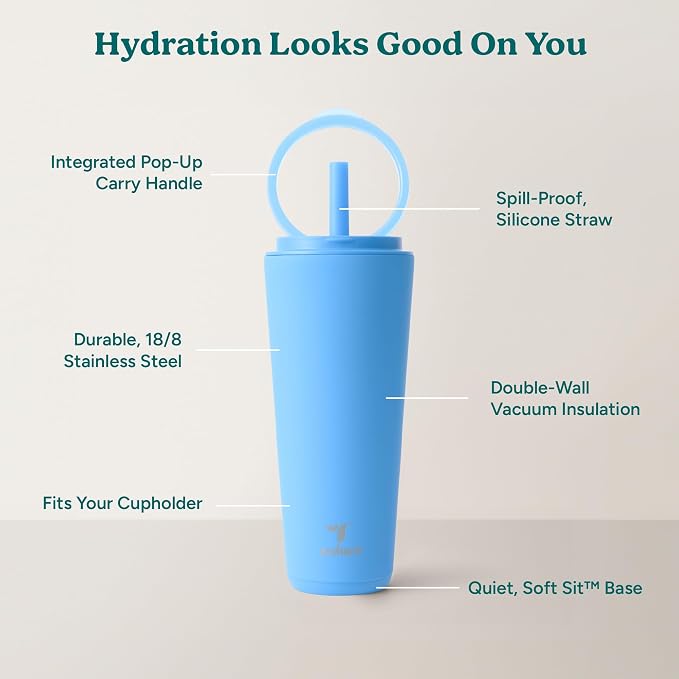 REDUCE Halo 32 oz Stainless Steel Vacuum Insulated Tumbler - Spill Proof Travel Mug with Flip Handle Lid - Keeps Drinks Cold for 32 Hrs - Dishwasher Safe - Cupholder Friendly - Oahu Blue - Image 4