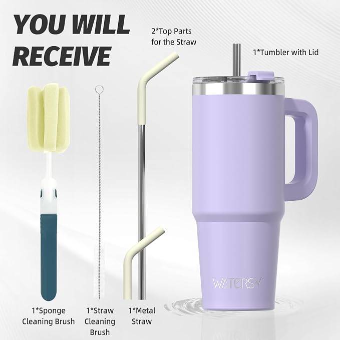 20 oz Tumbler with Handle,Tumbler with Lid and Straw,Double Wall Insulated Cup Stainless Steel Travel Mug(Cold for 34 Hours),Water Bottle for Iced Tea,Coffee,Cold Beverages(Purple) - Image 2