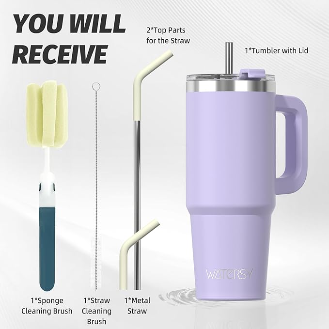 30 oz Tumbler with Handle,Tumbler with Lid and Straw,Double Wall Insulated Cup Stainless Steel Travel Mug(Cold for 34 Hours),Water Bottle for Iced Tea,Coffee,Cold Beverages(Purple) - Image 3