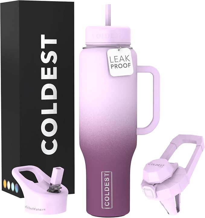 Coldest Tumbler with Handle and Straw - 100% Leak Proof Insulated Tumbler with Lid and Straw (3 Lids) - Stainless Steel Tumblers for Women & Men - Cup Holder Friendly Base, 46 oz (Tasty Lolipop) by Coldest