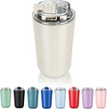Puraville Insulated Tumblers with Lid, 14 oz Travel Coffee Mug Stainless Steel Vacuum Cup, Leak Proof Reusable Double Walled Coffee Tumbler for Iced and Hot Drinks, Cream by Puraville