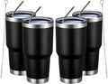 MEWAY 30oz Insulated Tumbler With Lids and Straws,Stainless Steel Double Vacuum Coffee Tumbler Cup, Brush, Durable Powder Coated Coffee Cup for Cold & Hot Drinks, Office, Travel(Black,4 PACK) by MEWAY
