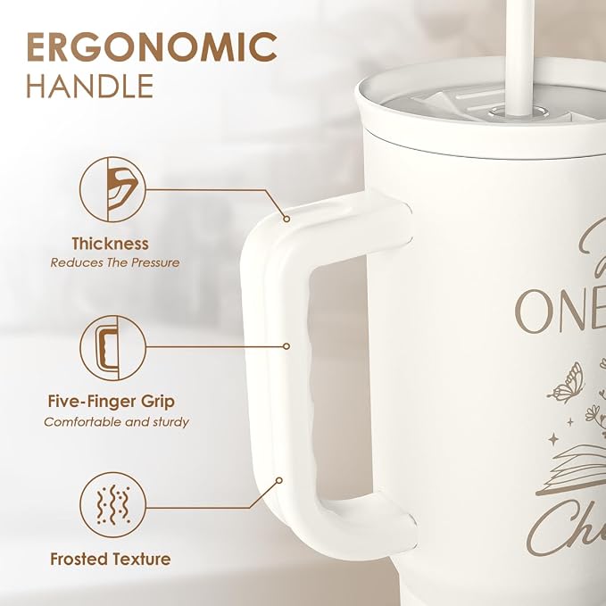 Book Lover Gifts for Women, Just One More Chapter Tumbler with Handle, Stainless Steel Insulated Coffee Travel Mug Cup, Gifts for Women Girls Bookworm on Christmas Birthday, 40oz - Image 3