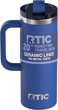 RTIC 20oz Road Trip Travel Mug with Lid and Handle, Ceramic Lined, Insulated, Stainless Steel, Metal, Double Wall Vacuum-Insulation, Portable Coffee, Tea Cup for Hot and Cold Drink, Cobalt by RTIC