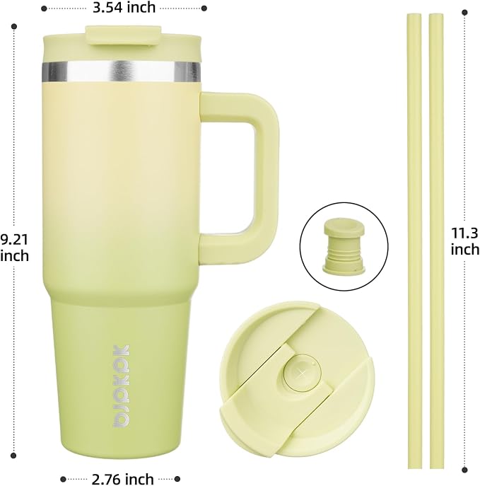 BJPKPK 30 oz Tumbler With Handle Insulated Tumblers With Lid And Straw Stainless Steel Thermal Cup,Lime - Image 3