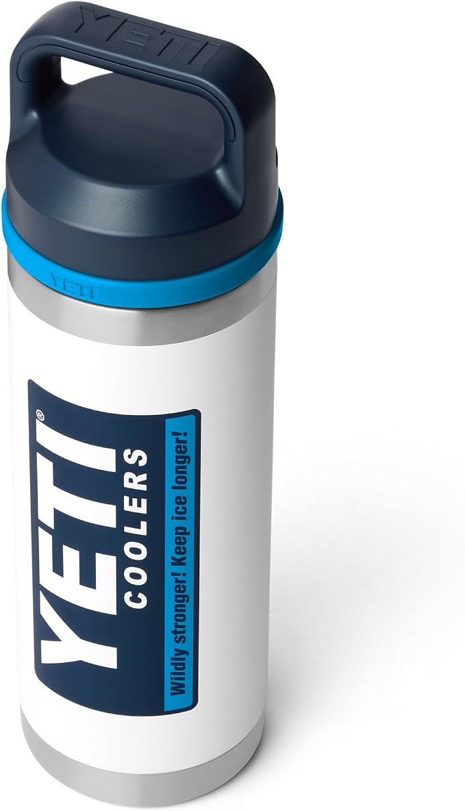 YETI Rambler 18 oz Bottle, Leakproof, Vacuum Insulated, Stainless Steel with Chug Cap, White/Blue - Image 7