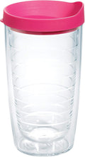 Tervis Clear & Colorful Lidded Made in USA Double Walled Insulated Tumbler Travel Cup Keeps Drinks Cold & Hot, 16oz, Fuchsia Lid by TervisTumblerCompany