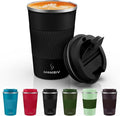 MOMSIV 12oz Travel Mug, Insulated Coffee Cup with Leakproof Lid, Vacuum Stainless Steel Double Walled Reusable Tumbler for Hot and Cold Water Coffee and Tea In Travel and Car (Black - 380ml) by MOMSIV