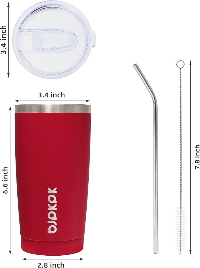 BJPKPK 20 oz Tumbler Stainless Steel Vacuum Insulated Tumblers Cup with Lid and Straw,Red - Image 3