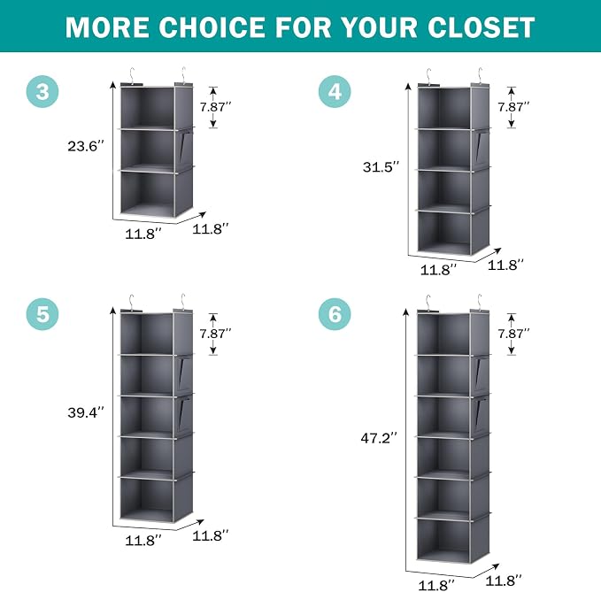 YOUDENOVA Hanging Closet Organizer, 4-Shelf Closet Hanging Storage Shelves - Image 4