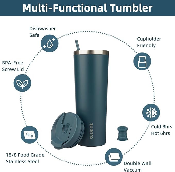 BJPKPK 30oz Stainless Steel Insulated Tumbler With lid And Straw Travel Coffee Thermal Tumblers Cup For Women And Men,Navy Blue - Image 3