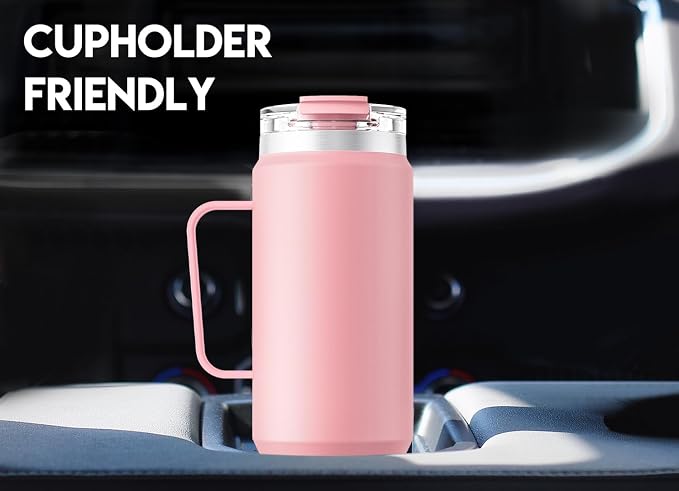 Meoky 40oz Tumbler with Handle, Stainless Steel Travel Mug with 2-in-1 Straw and Sip Lid, Vacuum Insulated Coffee Mug, 100% Leak Proof, Keeps Cold for 34 Hours or Hot for 10 Hours (Blush) - Image 4