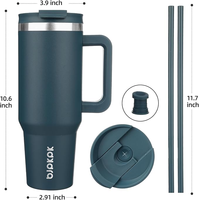 BJPKPK 40oz Stainless Steel Insulated Tumbler With Handle And Lid Straw Travel Coffee Mug Thermal Cup,Navy Blue - Image 3