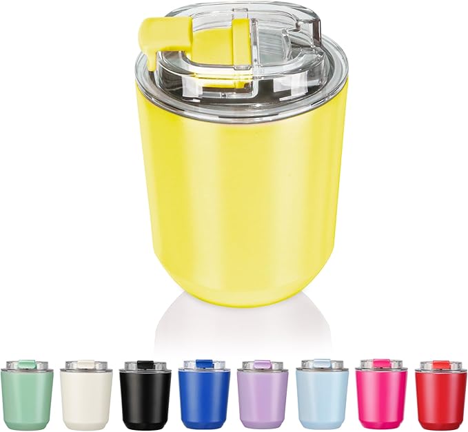 Puraville Insulated Tumblers with Lid, 10 oz Travel Coffee Mug Stainless Steel Vacuum Cup, Leak Proof Reusable Double Walled Coffee Tumbler for Iced and Hot Drinks, Yellow by Puraville
