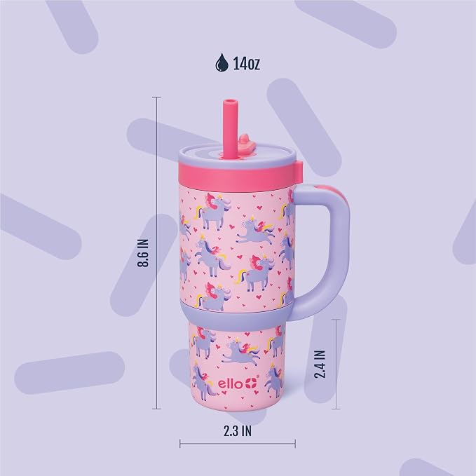 Ello Oasis 14oz Stainless Steel Toddler Tumbler with Handle & Retracting Straw, 100% Leakproof, Double-Wall Vacuum Insulated, Kids Water Bottle for School, BPA Free, Dishwasher Safe, Unicorns - Image 7