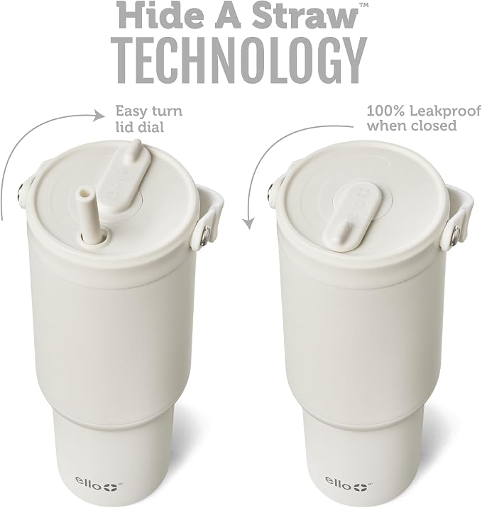 Ello Oasis Go+ 32oz Tumbler with Top Handle and Retracting Straw | Reusable Insulated Stainless Steel Cup, 100% Leakproof Water Bottle, 24 Hours Cold, Cup Holder Friendly For Travel | Mineral - Image 2