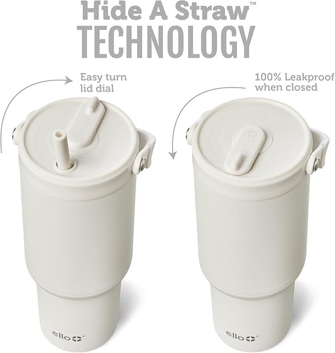 Ello Oasis Go+ 26oz Tumbler with Top Handle and Retracting Straw | Reusable Insulated Stainless Steel Cup, 100% Leakproof Water Bottle, 24 Hours Cold, Cup Holder Friendly For Travel | Mineral - Image 2