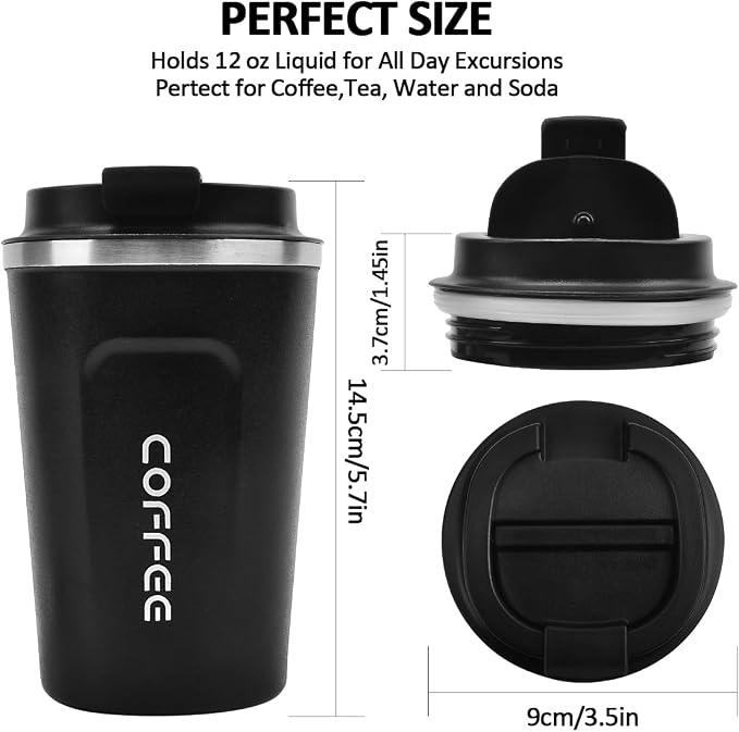 CS COSDDI 12 oz Stainless Steel Vacuum Insulated Tumbler - Coffee Travel Mug Spill Proof with Lid - coffee Cup for Keep Hot/Ice Coffee,Tea and Beer (Black) - Image 4